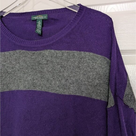 Lauren Ralph Lauren Stripe Sweater Womens Size Medium Purple Gray Wool Cashmere - Picture 2 of 9